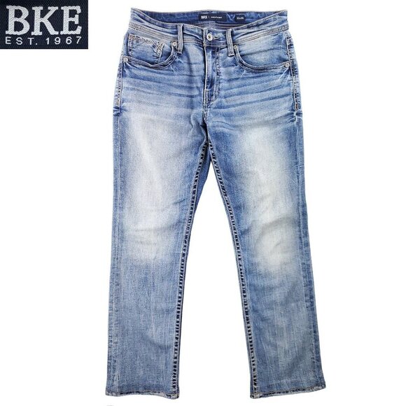 BKE Jeans Jake Straight Stretch Faded Denim Men's "32x30" Actual 34x29 - Picture 1 of 12